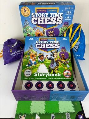 Story Time Chess Storybook Board Game - Colorful Purple & Blue Set